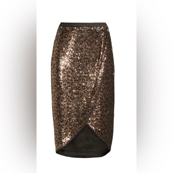 Elie Tahari Sequin Embellished Cheetah Print Skirt - Picture 1 of 5